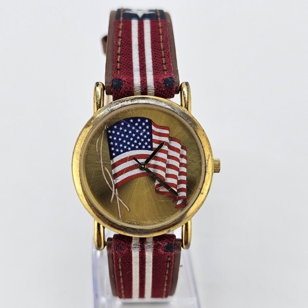 Unisex American Flag Dial Watch 33MM American Flag Leather Bands New Battery